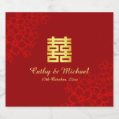 二重の喜びの花柄の背景 中国風の結婚式 スパークリングワインラベル (シングルラベル)