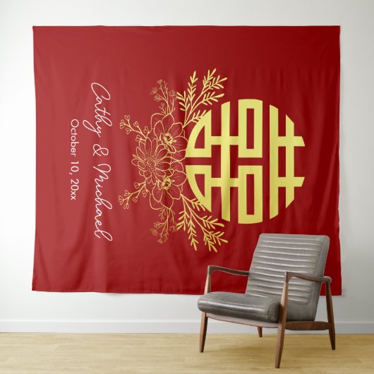 二重の幸福の花の背結婚景を輪にする タペストリー (インサイチュ(横))