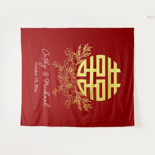 二重の幸福の花の背結婚景を輪にする タペストリー (正面(横))