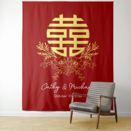 二重の幸福の花の背結婚景を輪にする タペストリー