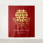 二重の幸福の花の背結婚景を輪にする タペストリー (正面)