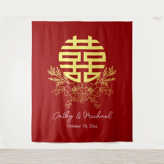 二重の幸福の花の背結婚景を輪にする タペストリー (正面)