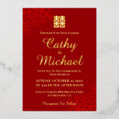 二重の幸福フローラの背中国の景結婚の 箔招待状 (正面)