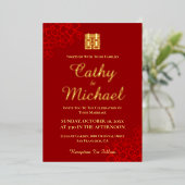 二重の幸福フローラの背中国の景結婚の 箔招待状 (立ち正面)