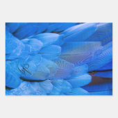 二重イニシャルモノグラムのの青い羽羽の羽の鳥 ラッピングペーパーシート (正面3)