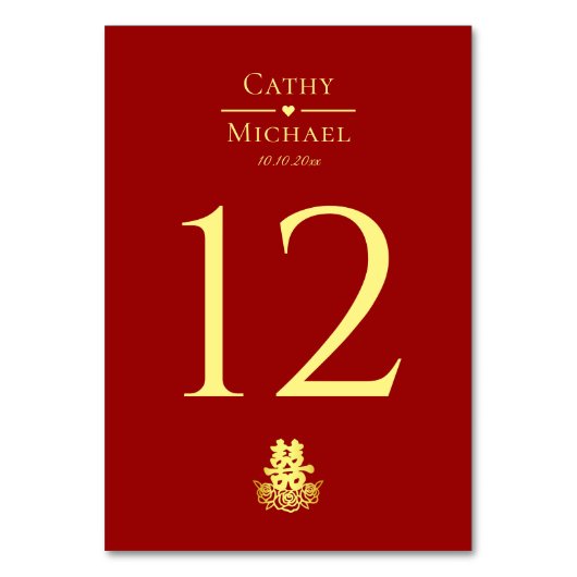 二重エレガント幸福バラ中国の結婚の テーブルナンバー (正面)