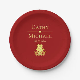 二重エレガント幸福結婚バラ中国のの赤 ペーパープレート