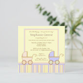 二重キャリッジ双生児の女の子の男の子のシャワーの招待状 招待状 (スタンド正面)