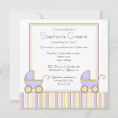 二重キャリッジ双生児の男の子のベビーシャワーの招待状 招待状 (正面)