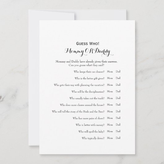 二重サイドのベビーシャワーのゲームの願い|の推測 招待状 (正面)