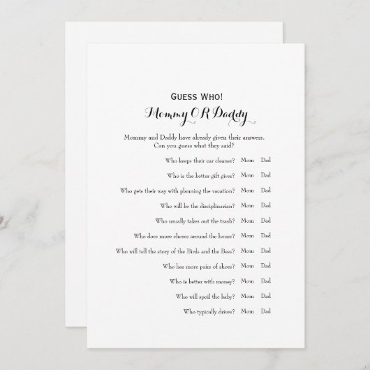 二重サイドのベビーシャワーのゲームの願い|の推測 招待状 (正面/裏面)