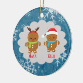 二重ジンジャーブレッドのクッキーのクリスマスwは年を示します セラミックオーナメント (左)