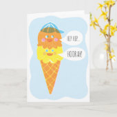 二重スコップの男の子のアイスクリームの挨拶状 カード (黄色い花)
