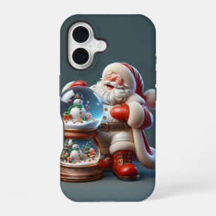 二重スノーグローブのサンタ、クリスマス、作者 Na iPhone 16ケース