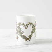 二重ハートとのヴィンテージのバレンタインの天使 ボーンチャイナマグカップ (正面)