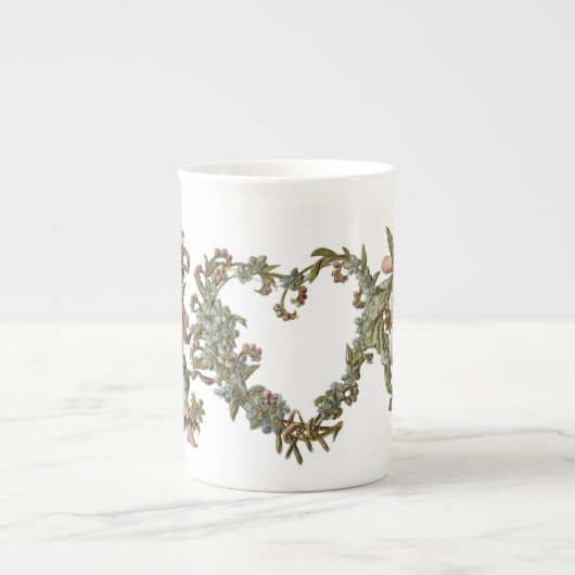 二重ハートとのヴィンテージのバレンタインの天使 ボーンチャイナマグカップ (正面)
