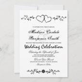 二重ハートの花柄の枝結婚式招待状 招待状 (正面)