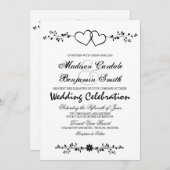 二重ハートの花柄の枝結婚式招待状 招待状 (正面/裏面)