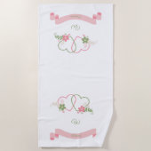 二重パーソナライズされたハート新規追加 ビーチタオル (正面)