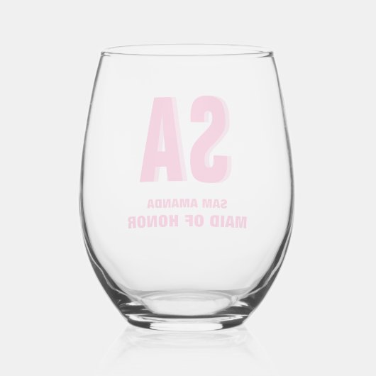 二重パーソナライズされた影モノグラムメイド・オブ・オーナー（花嫁付き添い人） ステムなしワイングラス (裏面)