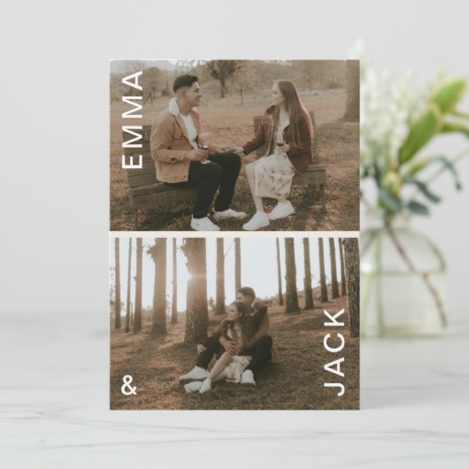 二重モダンミニマル写真の日付を保存 招待状 (スタンド正面)