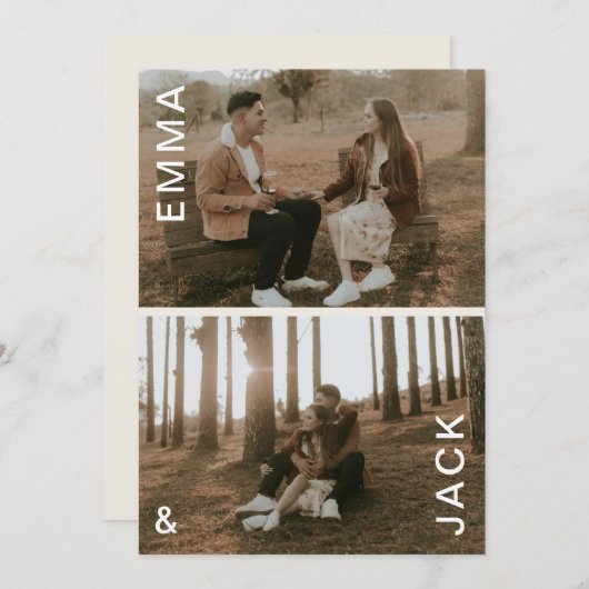 二重モダンミニマル写真の日付を保存 招待状 (正面/裏面)