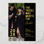 二重モダン卒業写真パーティー金ゴールド 箔招待状 (正面)