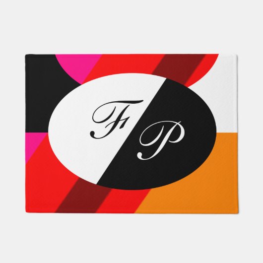 二重モノグラムのでモダンで幾何学的なカラフル ドアマット (正面)