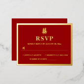二重中国の幸せ結婚ハートrsvpカード 箔シーズンポストカード (正面/裏面)