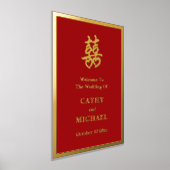 二重中国の幸福結婚ハート歓迎 箔ポスター (レイダウン)