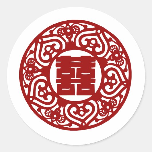 二重中国の結婚ハプネス・ステッカー ラウンドシール (正面)