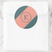 二重丸四角形ティール(緑がかった色)イニシャル文字 ラウンドシール (バッグ)