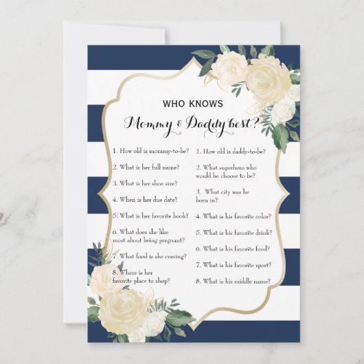 二重側面のベビーシャワーのゲーム-だれが知っているかアドバイス| 招待状 (正面)