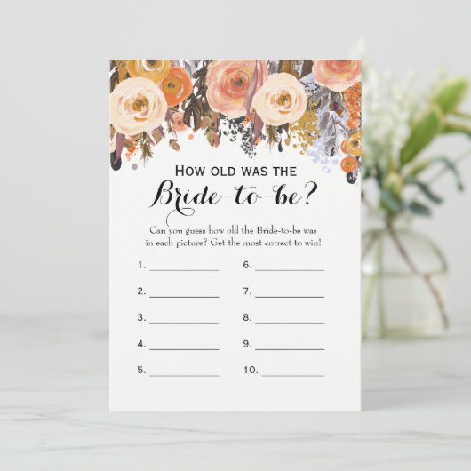 二重側面の秋の花のブライダルシャワーのゲーム 招待状 (スタンド正面)