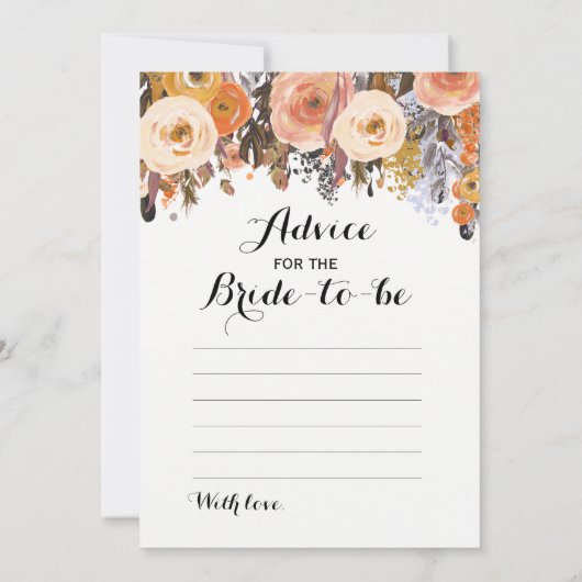 二重側面の秋の花のブライダルシャワーのゲーム 招待状 (裏面)