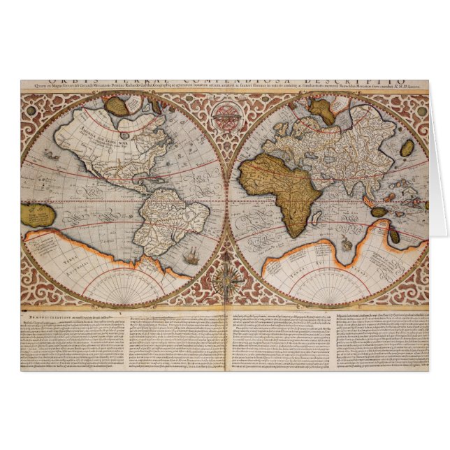 二重半球の世界地図1587年 (正面横)