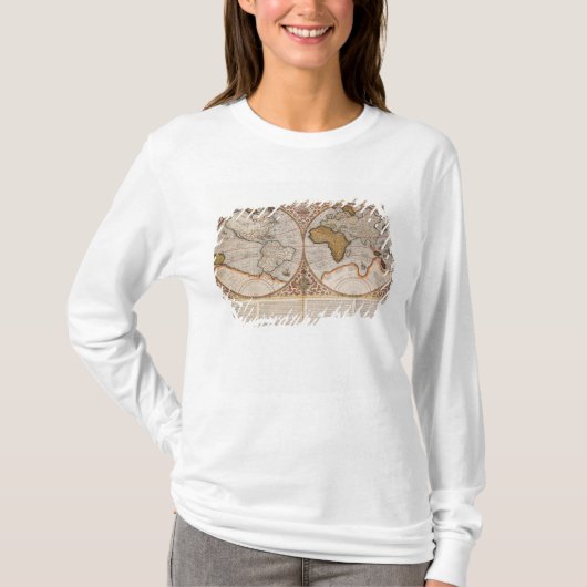 二重半球の世界地図1587年 Tシャツ (正面)
