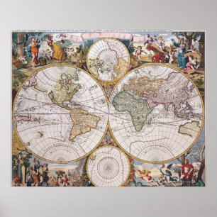 二重半球の北極の地図 ポスター