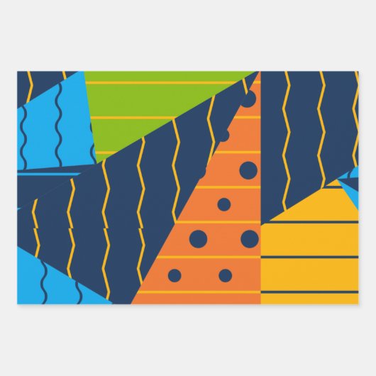 二重名門私立校風の幸福度幾何学オレンジ ラッピングペーパーシート (正面3)