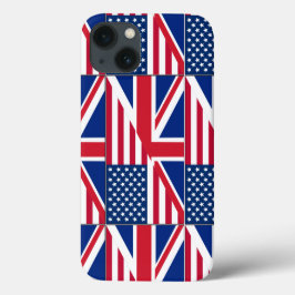 二重国籍アメリカおよびイギリス国旗 iPhone 13ケース