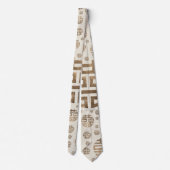 二重幸福の記号パターン-パステル調の金ゴールド ネクタイ (裏面)