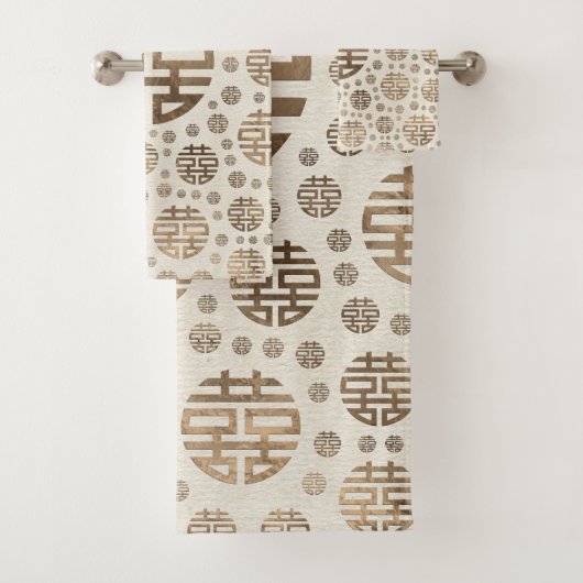 二重幸福の記号パターン-パステル調の金ゴールド バスタオルセット (インサイチュ)