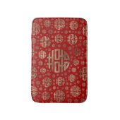二重幸福の記号パターン-赤の金ゴールド バスマット (正面縦)