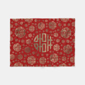 二重幸福の記号パターン-赤の金ゴールド フリースブランケット (正面(横))
