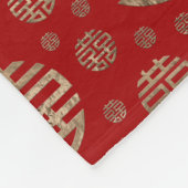 二重幸福の記号パターン-赤の金ゴールド フリースブランケット (角)