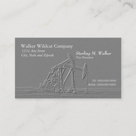 二重油のポンピングユニットのシルエット(エンボスの一見) 名刺 (正面)