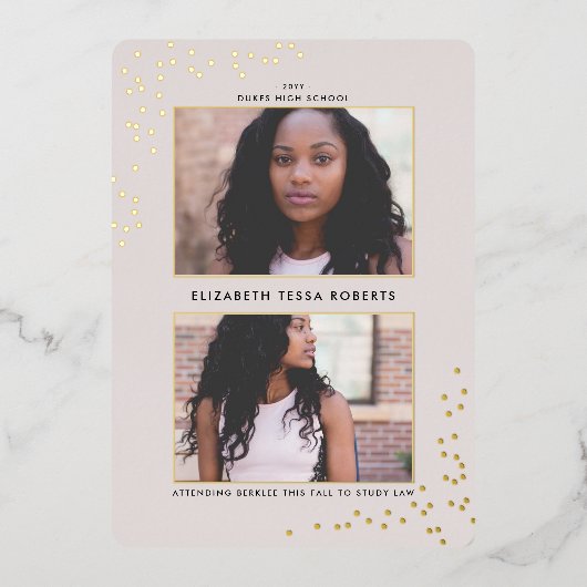 二重点々のある卒業箔招待状 箔招待状 (正面)