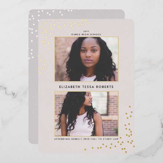 二重点々のある卒業箔招待状 箔招待状 (正面/裏面)