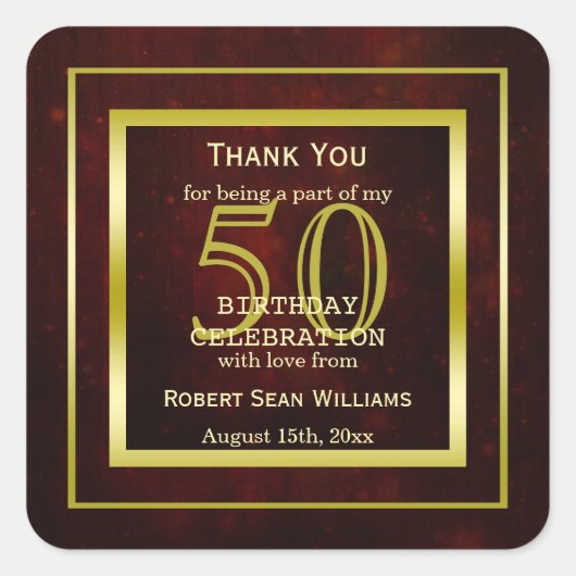 二重男らし金ゴールドフレーム50誕生日 スクエアシール (正面)