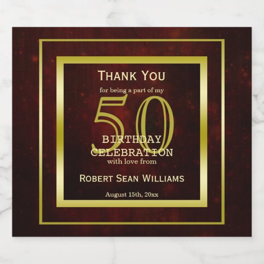 二重男らし金ゴールドフレーム50誕生日 ビールラベル (シングルラベル)